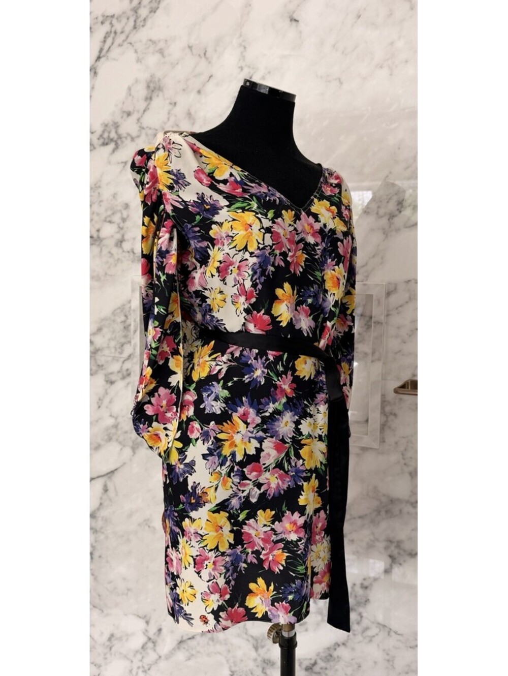 Vionnet Paris Floral Silk Tunic Dress Size 40 Made in Italy Belted Designer New